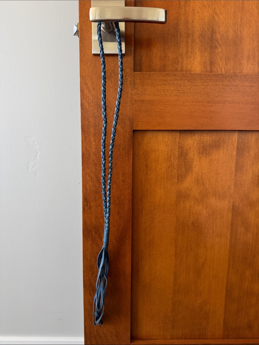 Braided Leather Tassel Necklace- Blue